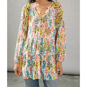 Anthropologie Maureen Babydoll Tunic Blouse Sheer Multicolor Floral Paisley M